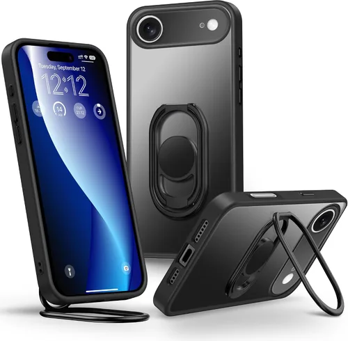 Vista 29 de Shields Up Funda para iPhone 16 Pro con Soporte, Funda de Teléfono Transparente con Soporte de Doble Anillo [Ajustable y Plegable] Cubierta