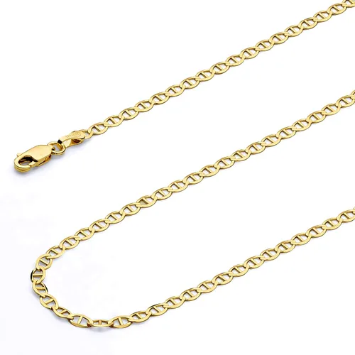 Vista 2 de Collar de cadena marina plana de oro amarillo macizo de 14 quilates de 0.098in con cierre de pinza de langosta, Oro