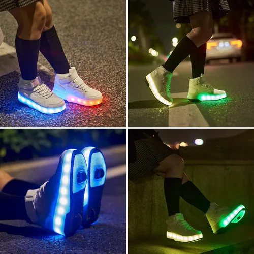 Vista 4 de PYYIQI Zapatos con luz LED, zapatos de patinaje con ruedas para niños y niñas, tenis para exteriores para niños