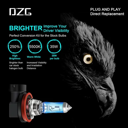 Vista 2 de DZG - Bombillas halógenas para faros delanteros H8 35W PGJ19-1 5500K, color blanco cálido, para haz alto y bajo, bombillas para niebla, paquete de 2