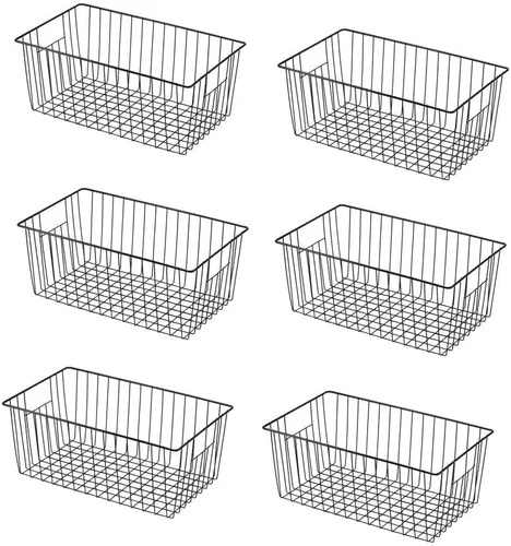 Vista 12 de Canastas organizadoras de almacenamiento de alambre de 16 pulgadas para congelador, cubo de refrigerador para el hogar con asas integradas