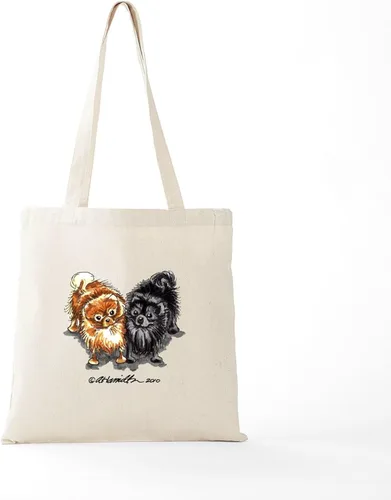Vista 5 de CafePress Bolso de compras beige natural reutilizable de la lona de Pomerania del bolso de asas rojo negro