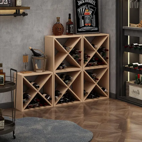 Vista 8 de JAXPETY Soporte compacto para 24 botellas, para bodega, cubo, bar, decoración de cocina, exhibición de madera, para el hogar, natural