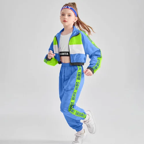 Vista 3 de Conjunto de Ropa de Baile para Niñas, Traje de Interpretación de Equipo de Hip Hop y Jazz Moderno, Conjuntos de Ropa de Baile para Niñas Azul oscuro