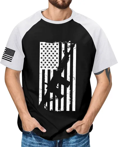 Vista 2 de Camiseta básica para hombre del 4 de julio con estampado de la bandera de Estados Unidos, cuello redondo, suave, para entrenamiento, patriótico