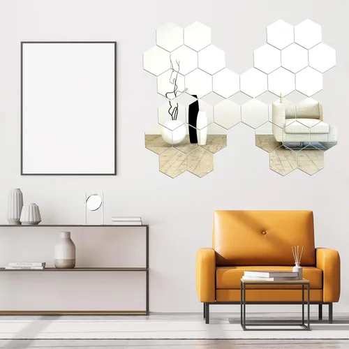 Vista 4 de Jetec 32 piezas de espejo hexagonal de 2 x 3.4 x 4 pulgadas, espejo de pared de vidrio autoadhesivo a granel, vidrio de pared plano flexible