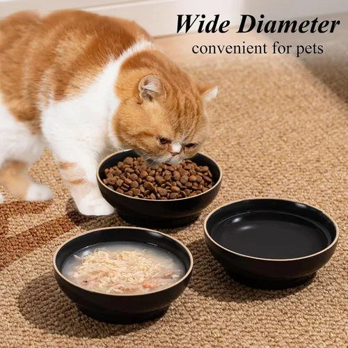 Vista 3 de Platos de cerámica para gatos para alimentos y agua, seguros de porcelana de grado alimenticio, 5.3 pulgadas, paquete de 3 platos y platos