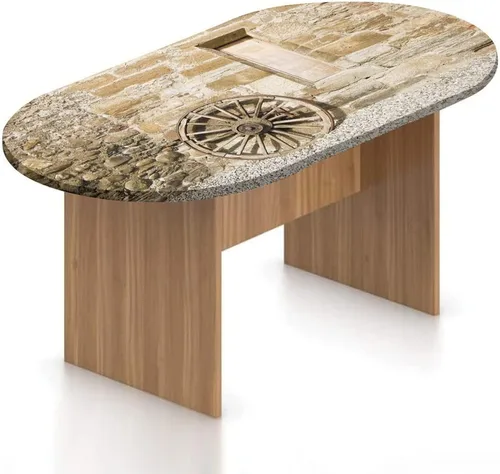Vista 22 de XISUNYA Mantel ajustable ovalado, con ruedas de madera de granero, de poliéster elástico, para puerta de granero de madera, diseño vintage