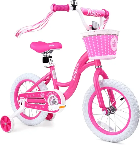 Vista 9 de Bicystar - Bicicleta para niñas de 12, 14, 16 pulgadas para bebés de 2 a 5 años, bicicleta infantil princesa con ruedas de entrenamiento, cuadro