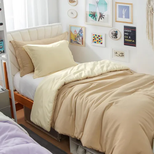Vista 12 de Dorm Haul® Cozy College - Juego de edredón para cama individual XL - Leche de olmo/avena