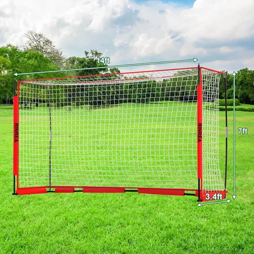 Vista 2 de RINREA Portería de fútbol portátil, red de portería de fútbol plegable con base metálica, equipo de entrenamiento de fútbol de montaje rápido con 1