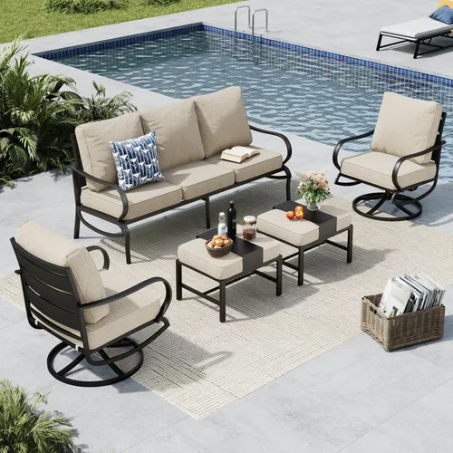 Vista 72 de MFSTUDIO Juegos de muebles de patio, sofás de conversación de metal para exteriores con 1 sofá de 3 asientos para jardín, cojín beige