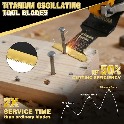 Vista 4 de 3 cuchillas oscilantes de titanio, cuchillas multiherramienta universales profesionales para uñas de metal y madera, aptas para Dewalt Milwaukee