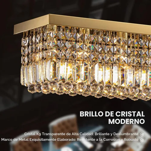 Vista 4 de Candelabros Modernos de Cristal para Lámpara de Comedor, Candelabro de Techo Rectangular Dorado de 6 Luces para Isla de Cocina y Sala de Estar