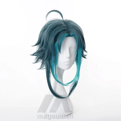 Vista 2 de Peluca de cosplay de anime, color azul oscuro, degradado de pelo corto para Comic Con, espectáculo de cosplay, Halloween