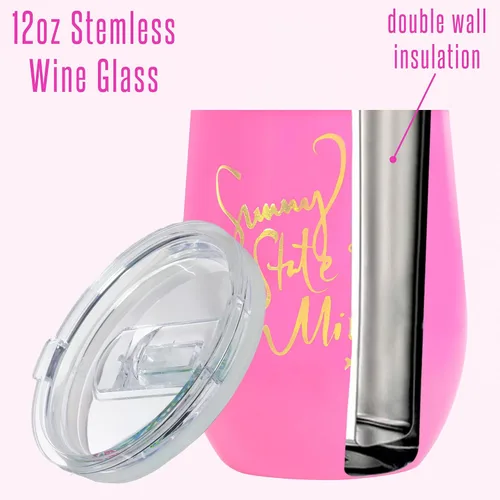 Vista 4 de Lilly Pulitzer Vaso aislado de 12 onzas con tapa, copa de vino de viaje de acero inoxidable rosa, taza de metal de doble pared, Sunny State of Mind