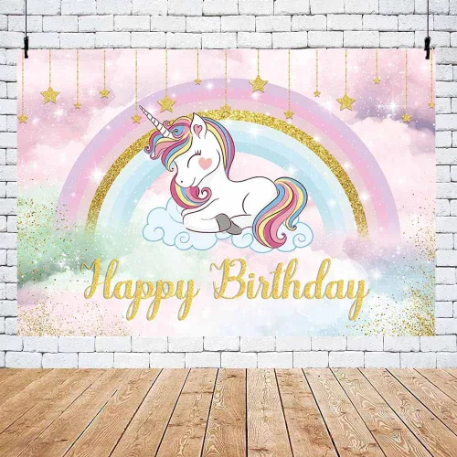 Vista 5 de MEHOFOND Telón de fondo de unicornio de 7 x 5 pies para niñas, cumpleaños, arco iris, caricatura, unicornio, fotografía, fondo de princesa, cielo