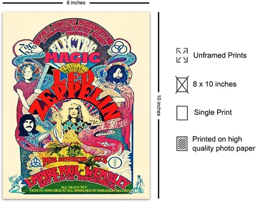 Vista 2 de Póster de Led Zeppelin - Decoración psicodélica de habitación 8x10 - Regalos de Led Zeppelin - Pósteres de conciertos - La canción permanece igual