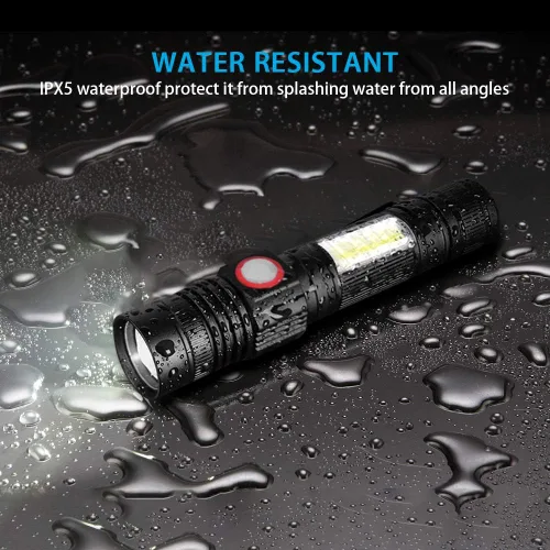 Vista 5 de Linterna táctica recargable, (sin batería), linternas magnéticas USB con luz de flash COB, 4 modelos, zoomable, impermeable, Vnina LED linterna