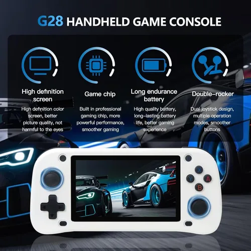 Vista 3 de Nueva consola de juegos portátil retro G28, tarjeta TF 64G integrada, consola de juegos clásica integrada de 15000 juegos, 4.3 pulgadas HD, 2100 mAh