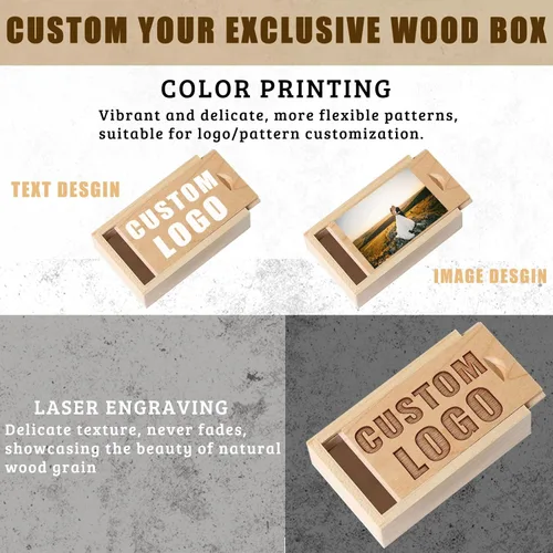 Vista 2 de Caja de regalo de madera pequeña personalizada con tapa deslizante, caja USB de recuerdo de madera personalizada con grabado láser con nombre