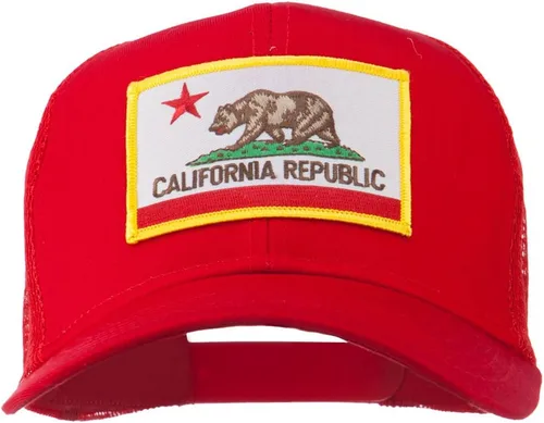 Vista 6 de e4Hats.com Gorra de malla de sarga parcheada con bandera del estado de California