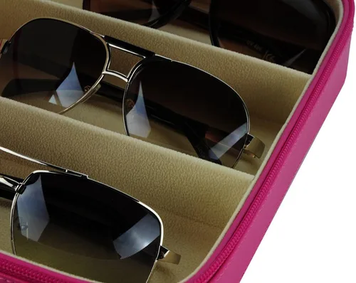 Vista 3 de 3 piezas rosa extra grande gafas de sol de viaje gafas de sol con cremallera caso