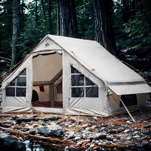 Vista 6 de Tienda de campaña inflable con bomba, para 4 a 6 personas, tienda de campaña de camping glamping, fácil instalación, tiendas familiares para 4