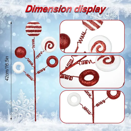 Vista 4 de MANMAOHE 6 palillos y aerosoles de Navidad con purpurina de 16.5 pulgadas y tallos florales para decoración del árbol de Navidad y decoración