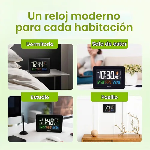 Vista 8 de BALDR Relojes Atómicos para Dormitorios Pantalla Digital Grande - Negro - Reloj de Escritorio con Temperatura Interior y Humedad, Reloj de Mesa