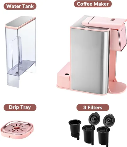 Vista 7 de Mecity Cafetera Rosa 3 en 1 Máquina de Café de Una Sola Porción, Para Cápsulas de Café de Fondo Plano, Café Molido, Taza de 6 a 10 Onzas, Depósito