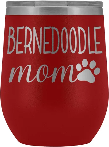 Vista 5 de Bernedoodle Mom Wine Tumbler, Personalized Doodle Dog Mom Wine Tumbler With Lid, Dog Mom Stainless Steel Wine Glasses Insulated Wine Tumbler (Black)