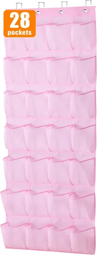 Vista 14 de MISSLO Organizador de zapatos colgante con 28 bolsillos grandes para colgar sobre la puerta, zapatero para puerta de armario, soporte de zapatos