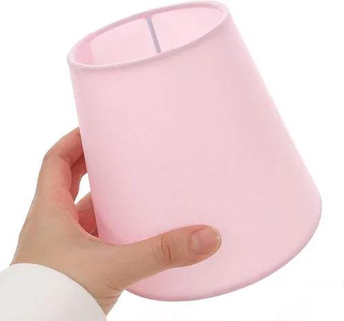 Vista 3 de Pantalla de lámpara pequeña de tela de lino con clip en la bombilla pantalla de tela de repuesto para lámpara de pared, bombillas de vela, color rosa