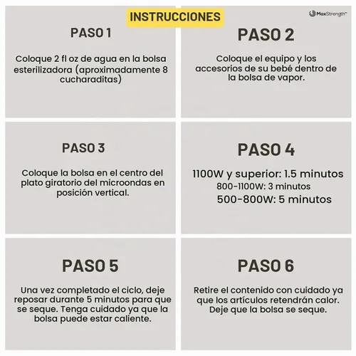 Vista 8 de Max Strength Pro Bolsas esterilizadoras de vapor para microondas, 20 unidades para biberones, chupetes, mordedores, piezas de extractor de leche