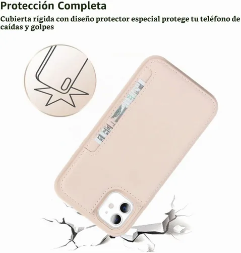 Vista 8 de iCoverCase Compatible con iPhone 11 Funda con Portador de Tarjetas, Funda de Teléfono Tipo Billetera para Mujeres Hombres Bloqueo RFID Funda Beige