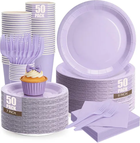 Vista 21 de Platos y servilletas de papel negro, platos desechables para fiestas, incluye platos de 7 y 9 pulgadas, tazas, servilletas, tenedores, suministros