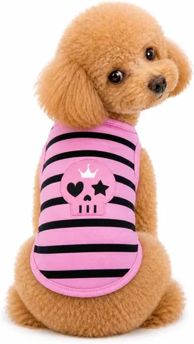 Vista 8 de Petitebella Camisa para perro cachorro con cara de calavera rosa (negro, XS)