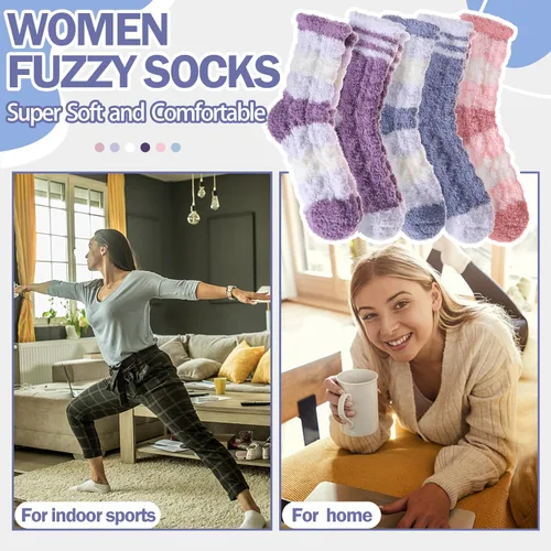 Vista 6 de ANTSANG Calcetines peludos para mujer, pantuflas de invierno, mullidos, cómodos, acogedores, calcetines cálidos para el hogar