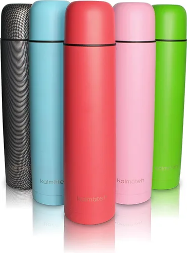 Vista 2 de Kalmateh Botella termo de acero inoxidable con aislamiento al vacío de doble pared moderna y elegante 1000ml, vertido preciso y retención de calor