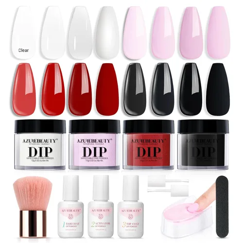 Vista 10 de Azurebeauty - Kit de iniciación de uñas en polvo de inmersión, 4 colores, purpurina de piel desnuda para todas las estaciones, juego de polvo