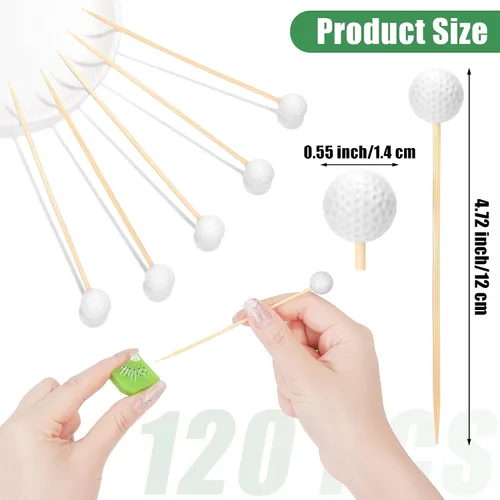 Vista 2 de Aodaer 120 palillos de cóctel de golf, palillos de dientes con temática de golf de 4.72 pulgadas para aperitivos, sándwich de frutas desechables