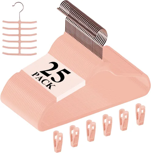 Vista 38 de VECELO Perchas de Terciopelo Premium para Ropa de Servicio Pesado (Paquete de 25) - Antideslizantes y que Ahorran Espacio con 6 Clips para Dedos