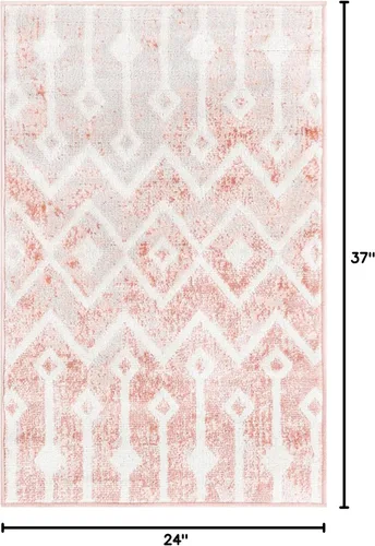 Vista 2 de Unique Loom Bohemian Trellis Collection - Alfombra rectangular de 2 x 3 pies 1 pulgada, color rosa polvoriento/marfil