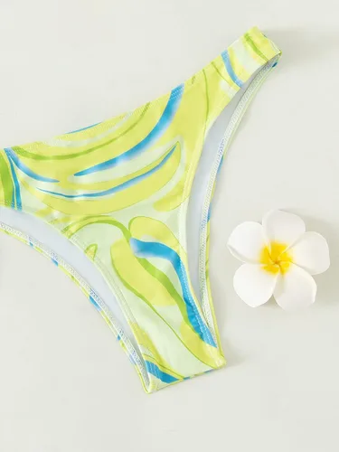 Vista 4 de MakeMeChic Conjunto de bikini con estampado completo para mujer, 3 paquetes y falda con cordón lateral