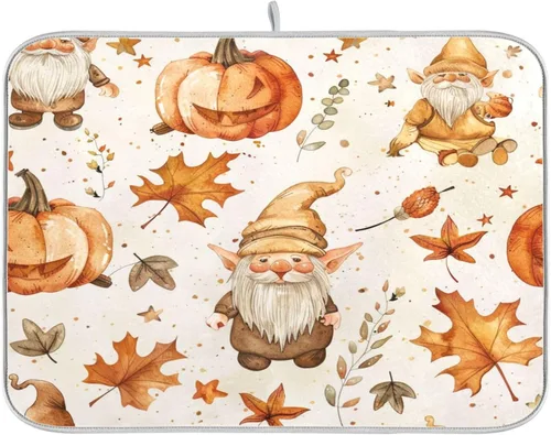 Vista 57 de Tapete de secado de platos de primavera naranja con flor de amapola para encimera de cocina, tapete escurridor absorbente de microfibra, tapete
