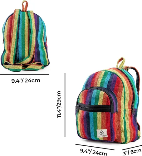 Vista 5 de Freakmandu - Mini mochila de cáñamo, color azul, bohemio, ecológica, unisex, rústica, duradera, Multicolor, Mini, Mini mochila de cáñamo Boho