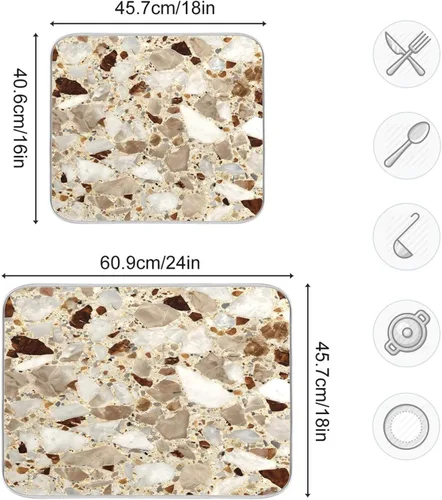 Vista 3 de Beige and Brown Marble Print Dish Drying Mat for Kitchen Counter Super Absorbent Drying Mat 16x18 inch Large Dish Drying Matts for Countertop