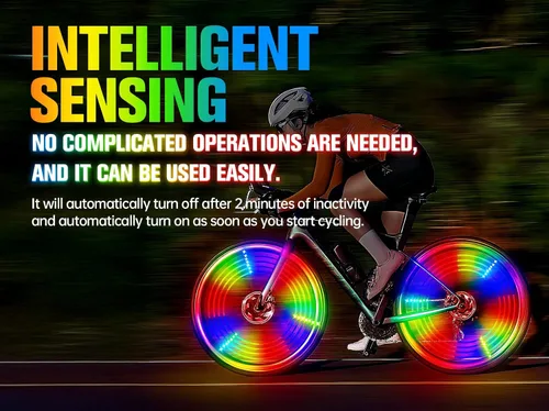 Vista 3 de Luces de rueda de bicicleta, luces de rueda de bicicleta para conducción nocturna, luz de radios de bicicleta con visibilidad de 360°, detección