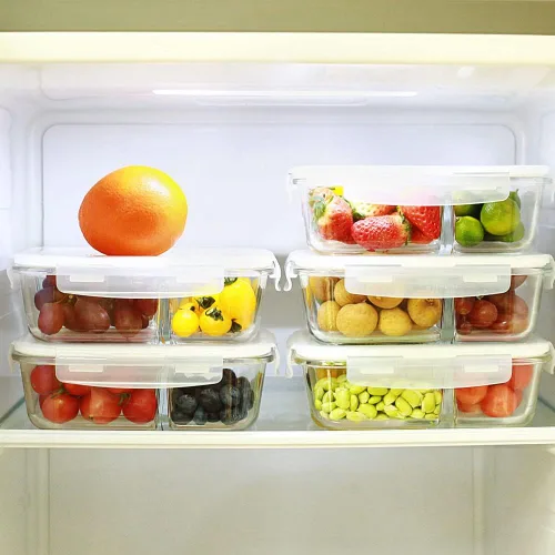 Vista 6 de DAS TRUST Paquete de 3 recipientes de vidrio para almacenamiento de alimentos, 2 compartimentos, recipientes de vidrio para preparación de comidas